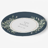 Moderne Diepzee Blauwgroene Bloemige Bruiloft Papieren Bordje (Gekanteld)