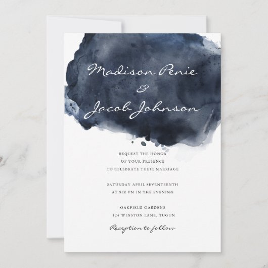 Moderne diepzeemacht Waterverf Paint Splash Weddin Kaart (Voorkant)