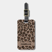 Moderne Dier Luipaard Huid Donker Bruin Bagagelabel (Voorkant verticaal)