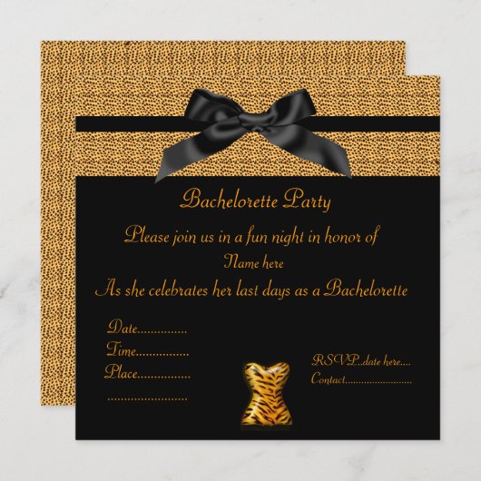 MODERNE DIERAFDRUKKING MET BACHELORETTE INVITE KAART (Voorkant / Achterkant)
