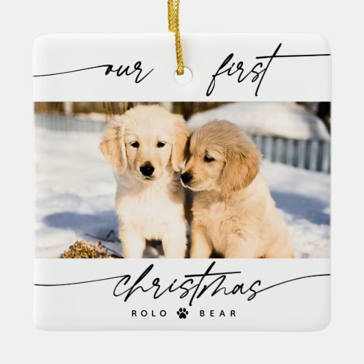 Moderne dierenliefhebber is onze eerste kerstfoto keramisch ornament (Voorkant)