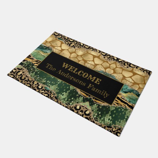 Moderne Dierenprint Agaat Welkom Familienaam Deurmat (Schuin)