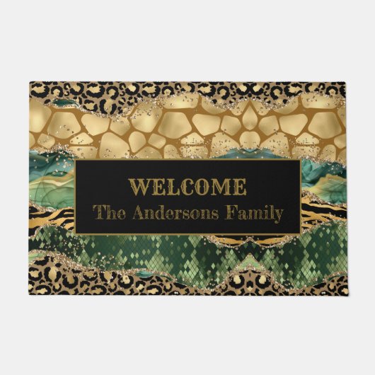 Moderne Dierenprint Agaat Welkom Familienaam Deurmat (Voorkant)