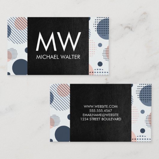 Moderne digitale geometrie | Zwart leder Visitekaartje (Voorkant / Achterkant)