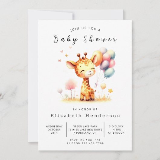 Moderne Digitale Giraffe Baby Shower Kaart (Voorkant)