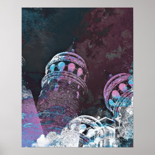 Moderne digitale grafische roze towerontwerpen poster