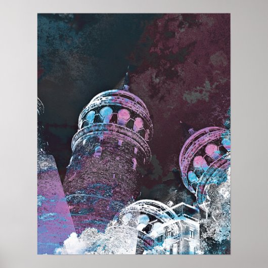Moderne digitale grafische roze towerontwerpen poster (Voorkant)