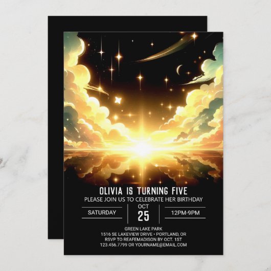 Moderne Digitale Hemelse Verjaardag in de Ruimte Kaart (Voorkant / Achterkant)