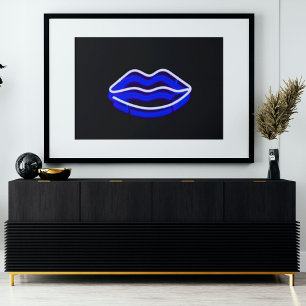 Moderne digitale kunst   Blauwe Neon Wall Licht Poster