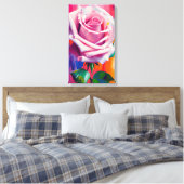 Moderne Digitale Kunst Enkele Felroze Roos Canvas Afdruk (Insitu (Slaapkamer))