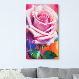 Moderne Digitale Kunst Enkele Felroze Roos Canvas Afdruk