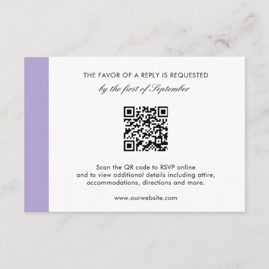 Moderne digitale lavender Paarse QR-code bruiloft RSVP Kaartje (Voorkant)