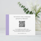 Moderne digitale lavender Paarse QR-code bruiloft RSVP Kaartje (Staand voorkant)