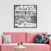 Moderne digitale zwarte stamboom vier generaties canvas afdruk (Insitu (Woonkamer))