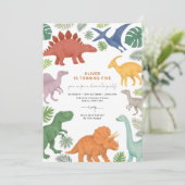 Moderne Dinosaur Boy Verjaardagsfeestje Kaart (Staand voorkant)