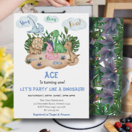 Moderne Dinosaur kinderen van Birthday Party! Rij! Kaart