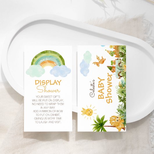 Moderne Dinosaur Rainbow Baby shower Display Douch Informatiekaartje