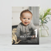 Moderne Dinosaurus 1e Verjaardagsfeest Custom Phot Kaart (Staand voorkant)
