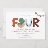 Moderne dinosaurus 4e verjaardagsfeestje  kaart (Voorkant)