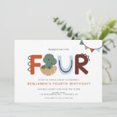 Moderne dinosaurus 4e verjaardagsfeestje  kaart (Staand voorkant)