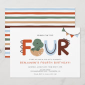 Moderne dinosaurus 4e verjaardagsfeestje  kaart (Voorkant / Achterkant)