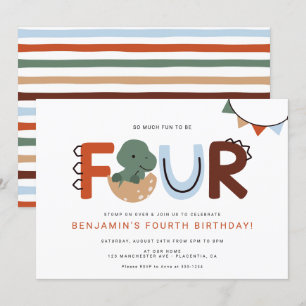 Moderne dinosaurus 4e verjaardagsfeestje  kaart