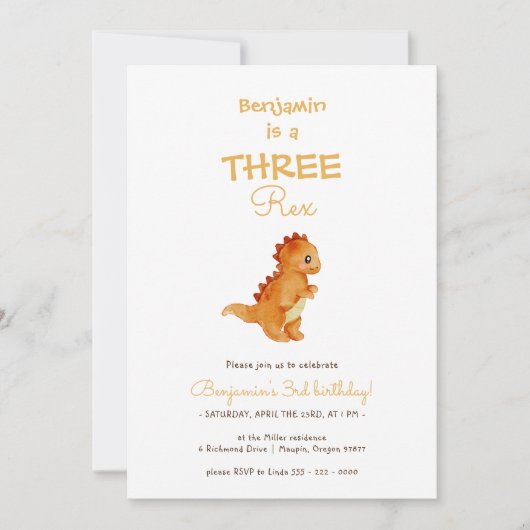 Moderne Dinosaurus Minimalist Drie Rex 3e Verjaard Kaart (Voorkant)