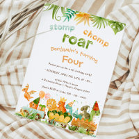 Moderne dinosaurus stomp chomp brullen 4e verjaard