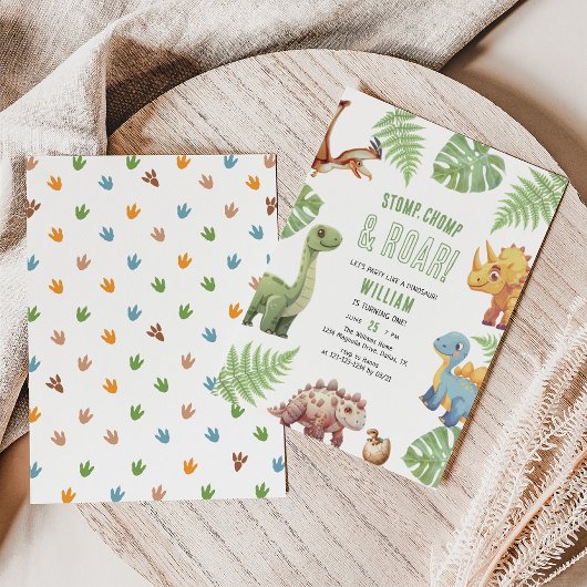 Moderne Dinosaurus Stomp Chomp & Roar Verjaardag Kaart