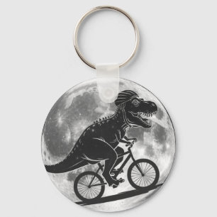 Moderne dinosaurus T-Rex op een fiets in de lucht Sleutelhanger