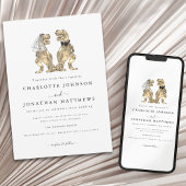 Moderne dinosaurus thema bruiloft kaart