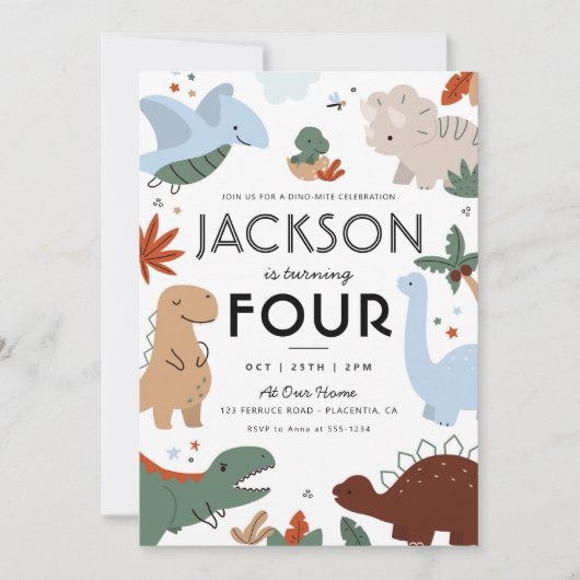 Moderne Dinosaurus Verjaardagsfeestje  Kaart (Voorkant)