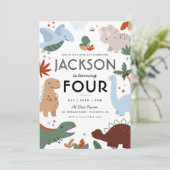 Moderne Dinosaurus Verjaardagsfeestje  Kaart (Staand voorkant)