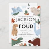 Moderne Dinosaurus Verjaardagsfeestje  Kaart (Voorkant / Achterkant)