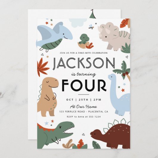 Moderne Dinosaurus Verjaardagsfeestje  Kaart (Voorkant / Achterkant)
