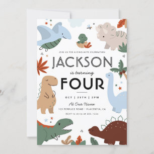 Moderne Dinosaurus Verjaardagsfeestje  Kaart