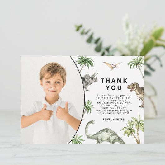 Moderne Dinosaurus Verjaardagskaart met Watercolor Kaart (Staand voorkant)