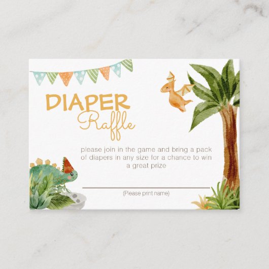Moderne dinosaurus wit Baby shower luier rafel Informatiekaartje (Voorkant)