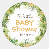 Moderne dinosaurus wit Baby showers envelop afdich Ronde Sticker (Voorkant)