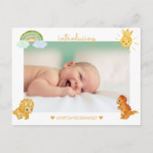 Moderne dinosaurus wit foto geboorte aankondiging (Voorkant)