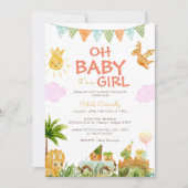 Moderne Dinosaurus Wit Oh Baby Meisje Douche Kaart (Voorkant)