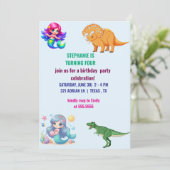 Moderne Dinosaurus zeemeermin Verjaardagsfeest Kaart (Staand voorkant)