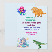 Moderne Dinosaurus zeemeermin Verjaardagsfeest Kaart (Voorkant / Achterkant)