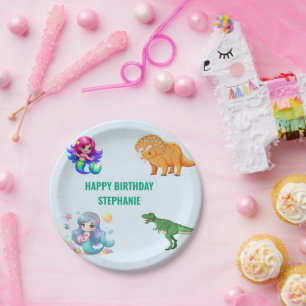 Moderne Dinosaurus zeemeermin Verjaardagsfeest Papieren Bordje