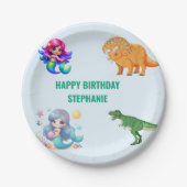 Moderne Dinosaurus zeemeermin Verjaardagsfeest Papieren Bordje (Voorkant)