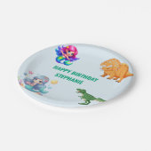 Moderne Dinosaurus zeemeermin Verjaardagsfeest Papieren Bordje (Gekanteld)