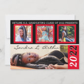 Moderne diploma-uitnodigingen met vier fotostroken aankondiging (Voorkant)