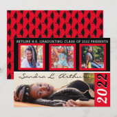 Moderne diploma-uitnodigingen met vier fotostroken aankondiging (Voorkant / Achterkant)