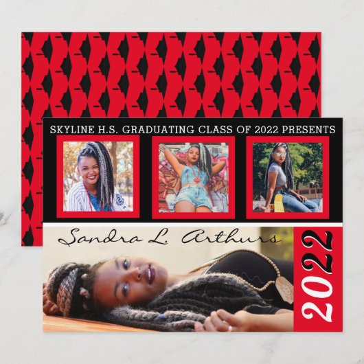 Moderne diploma-uitnodigingen met vier fotostroken aankondiging (Voorkant / Achterkant)