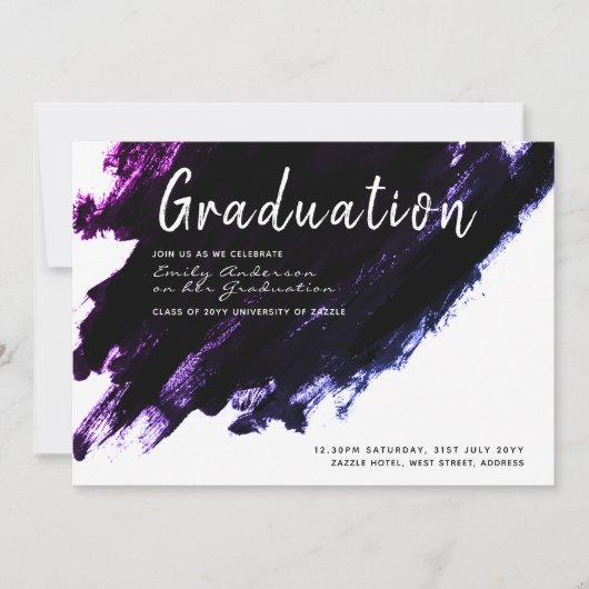 Moderne diploma-uitnodigingen - Verf zwart paars Kaart (Voorkant)